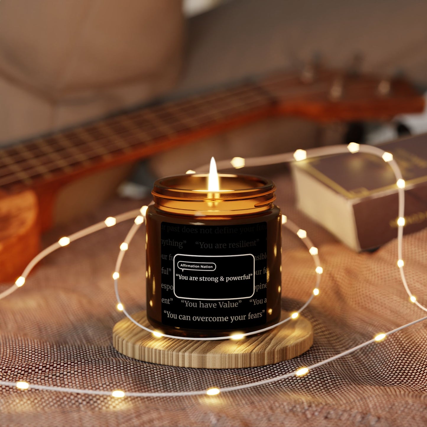 Motivational Scented Soy Candle - "You are strong & powerful", Relaxing Gift, Wellness, Home Decor, Self-Care, Inspirational Quote Candle