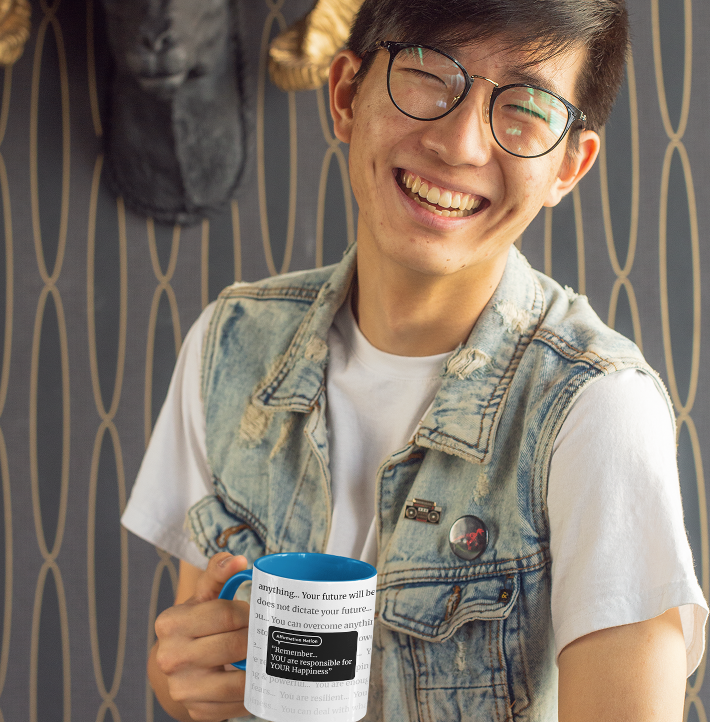 Inspirational Coffee Mug. "You are responsible for your happiness". Affirmation Cup, Office Mug, Gift for Encouragement